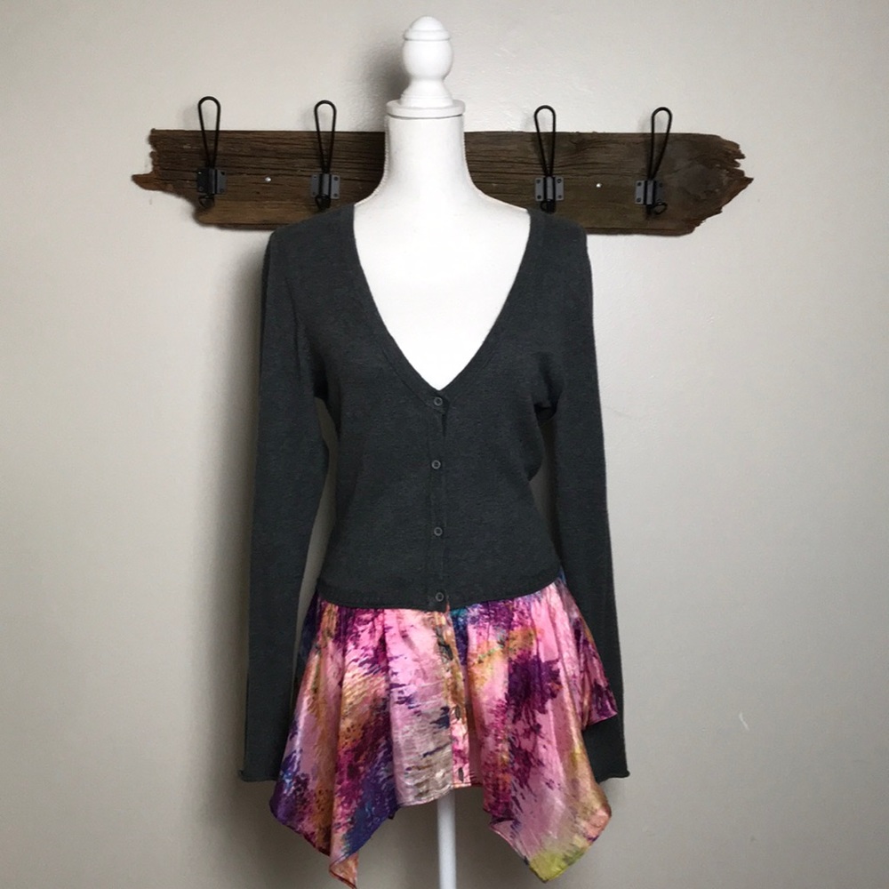 Sundance Cardigan Silk Hankerchief Hem Skirt EUC